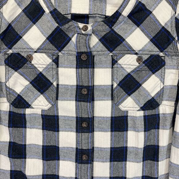 Duluth Trading Flannel Tunic Shirt Women’s 2XL Blue Gray White Plaid 31702 - Picture 2 of 10